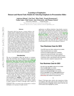 Learning to Emphasize: Dataset and Shared Task Models for Selecting
  Emphasis in Presentation Slides