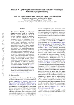 Trankit: A Light-Weight Transformer-based Toolkit for Multilingual
  Natural Language Processing