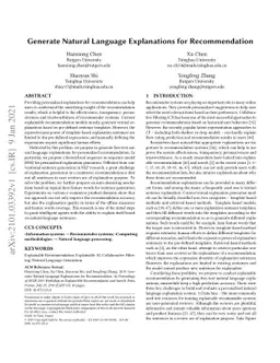 Generate Natural Language Explanations for Recommendation