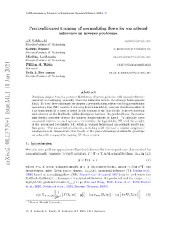 Preconditioned training of normalizing flows for variational inference
  in inverse problems