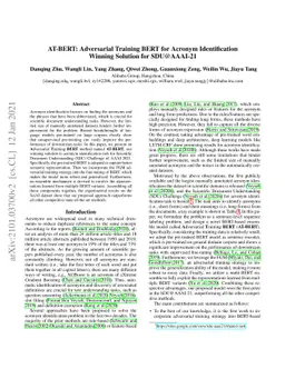 AT-BERT: Adversarial Training BERT for Acronym Identification Winning
  Solution for SDU@AAAI-21