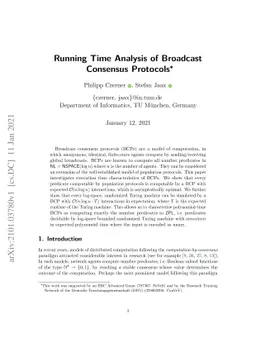 Running Time Analysis of Broadcast Consensus Protocols
