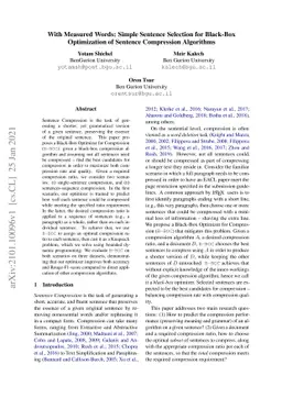 With Measured Words: Simple Sentence Selection for Black-Box
  Optimization of Sentence Compression Algorithms