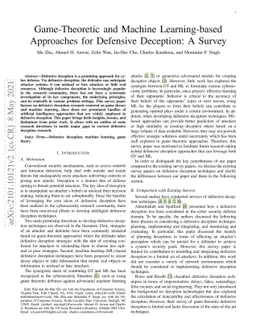 Game-Theoretic and Machine Learning-based Approaches for Defensive
  Deception: A Survey