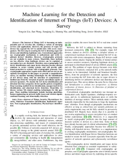 Machine Learning for the Detection and Identification of Internet of
  Things (IoT) Devices: A Survey