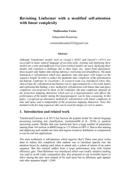 Revisiting Linformer with a modified self-attention with linear
  complexity