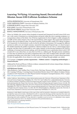Learning-Ñ-Flying: A Learning-based, Decentralized Mission Aware UAS
  Collision Avoidance Scheme