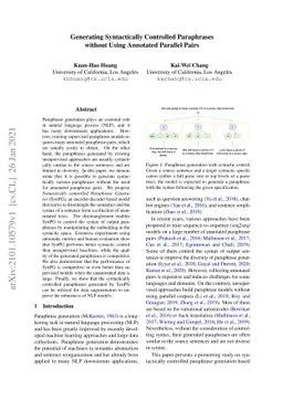 Generating Syntactically Controlled Paraphrases without Using Annotated
  Parallel Pairs