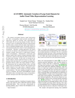 ACAV100M: Automatic Curation of Large-Scale Datasets for Audio-Visual
  Video Representation Learning