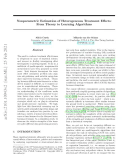 Nonparametric Estimation of Heterogeneous Treatment Effects: From Theory
  to Learning Algorithms