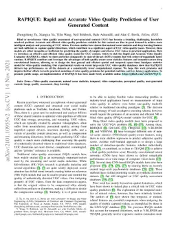 RAPIQUE: Rapid and Accurate Video Quality Prediction of User Generated
  Content