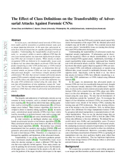 The Effect of Class Definitions on the Transferability of Adversarial
  Attacks Against Forensic CNNs