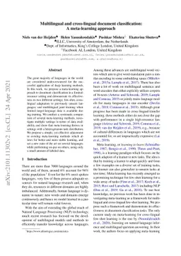 Multilingual and cross-lingual document classification: A meta-learning
  approach