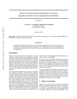 Analysis of Basic Emotions in Texts Based on BERT Vector Representation