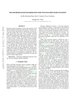 Transformer Based Deliberation for Two-Pass Speech Recognition