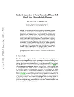 Synthetic Generation of Three-Dimensional Cancer Cell Models from
  Histopathological Images