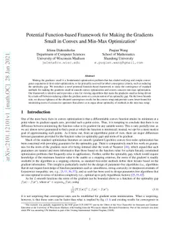 Potential Function-based Framework for Making the Gradients Small in
  Convex and Min-Max Optimization