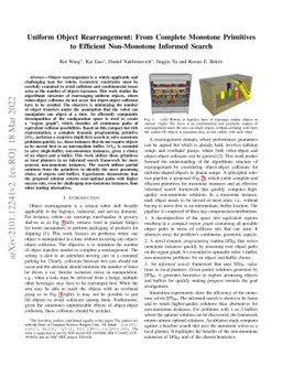 Uniform Object Rearrangement: From Complete Monotone Primitives to
  Efficient Non-Monotone Informed Search