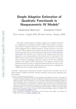 Simple Adaptive Estimation of Quadratic Functionals in Nonparametric IV
  Models