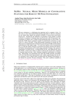 NeMo: Neural Mesh Models of Contrastive Features for Robust 3D Pose
  Estimation