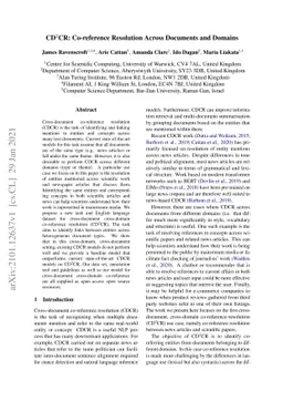 CD2CR: Co-reference Resolution Across Documents and Domains