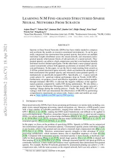 Learning N:M Fine-grained Structured Sparse Neural Networks From Scratch
