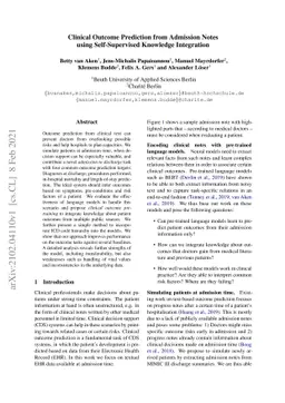Clinical Outcome Prediction from Admission Notes using Self-Supervised
  Knowledge Integration
