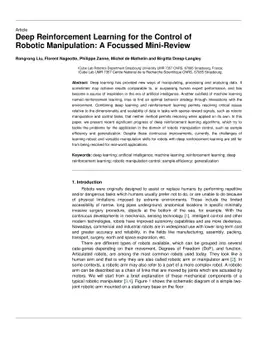 Deep Reinforcement Learning for the Control of Robotic Manipulation: A
  Focussed Mini-Review