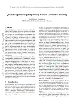 Quantifying and Mitigating Privacy Risks of Contrastive Learning