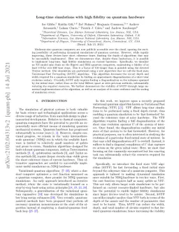 Long-time simulations with high fidelity on quantum hardware