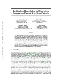 Partition-based formulations for mixed-integer optimization of trained
  ReLU neural networks