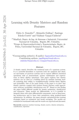 Learning with Density Matrices and Random Features