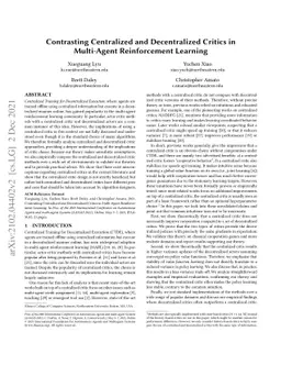 Contrasting Centralized and Decentralized Critics in Multi-Agent
  Reinforcement Learning