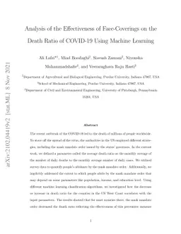 Analysis of the Effectiveness of Face-Coverings on the Death Ratio of
  COVID-19 Using Machine Learning