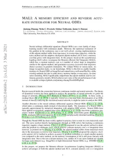 MALI: A memory efficient and reverse accurate integrator for Neural ODEs