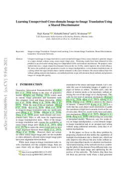 Learning Unsupervised Cross-domain Image-to-Image Translation Using a
  Shared Discriminator