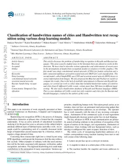 Classification of Handwritten Names of Cities and Handwritten Text
  Recognition using Various Deep Learning Models