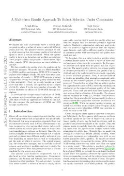 A Multi-Arm Bandit Approach To Subset Selection Under Constraints