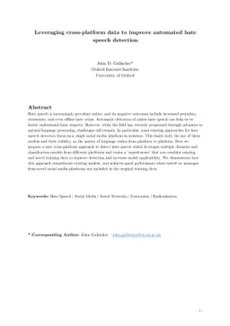 Leveraging cross-platform data to improve automated hate speech
  detection