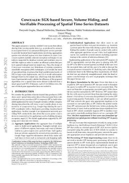 Concealer: SGX-based Secure, Volume Hiding, and Verifiable Processing of
  Spatial Time-Series Datasets