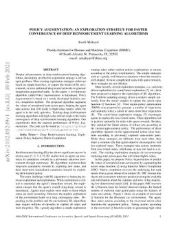 Policy Augmentation: An Exploration Strategy for Faster Convergence of
  Deep Reinforcement Learning Algorithms