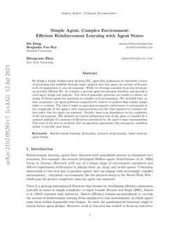 Simple Agent, Complex Environment: Efficient Reinforcement Learning with
  Agent States