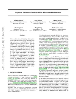Bayesian Inference with Certifiable Adversarial Robustness