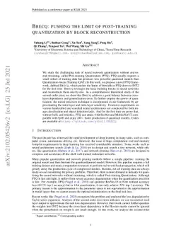 BRECQ: Pushing the Limit of Post-Training Quantization by Block
  Reconstruction