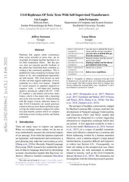 Civil Rephrases Of Toxic Texts With Self-Supervised Transformers