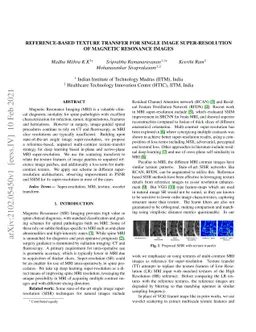 Reference-based Texture transfer for Single Image Super-resolution of
  Magnetic Resonance images