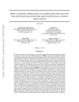 Deep learning approaches to surrogates for solving the diffusion
  equation for mechanistic real-world simulations
