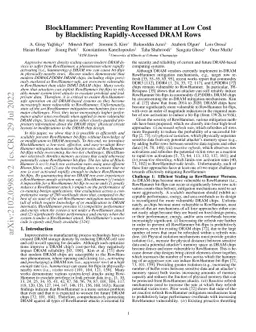 BlockHammer: Preventing RowHammer at Low Cost by Blacklisting
  Rapidly-Accessed DRAM Rows