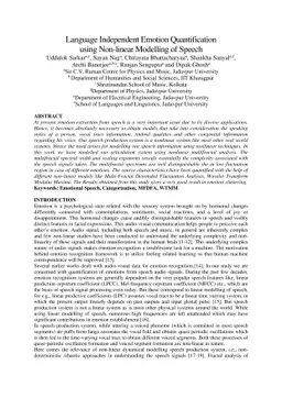 Language Independent Emotion Quantification using Non linear Modelling
  of Speech