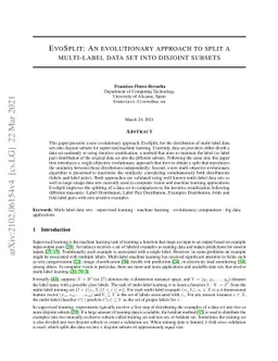 EvoSplit: An evolutionary approach to split a multi-label data set into
  disjoint subsets